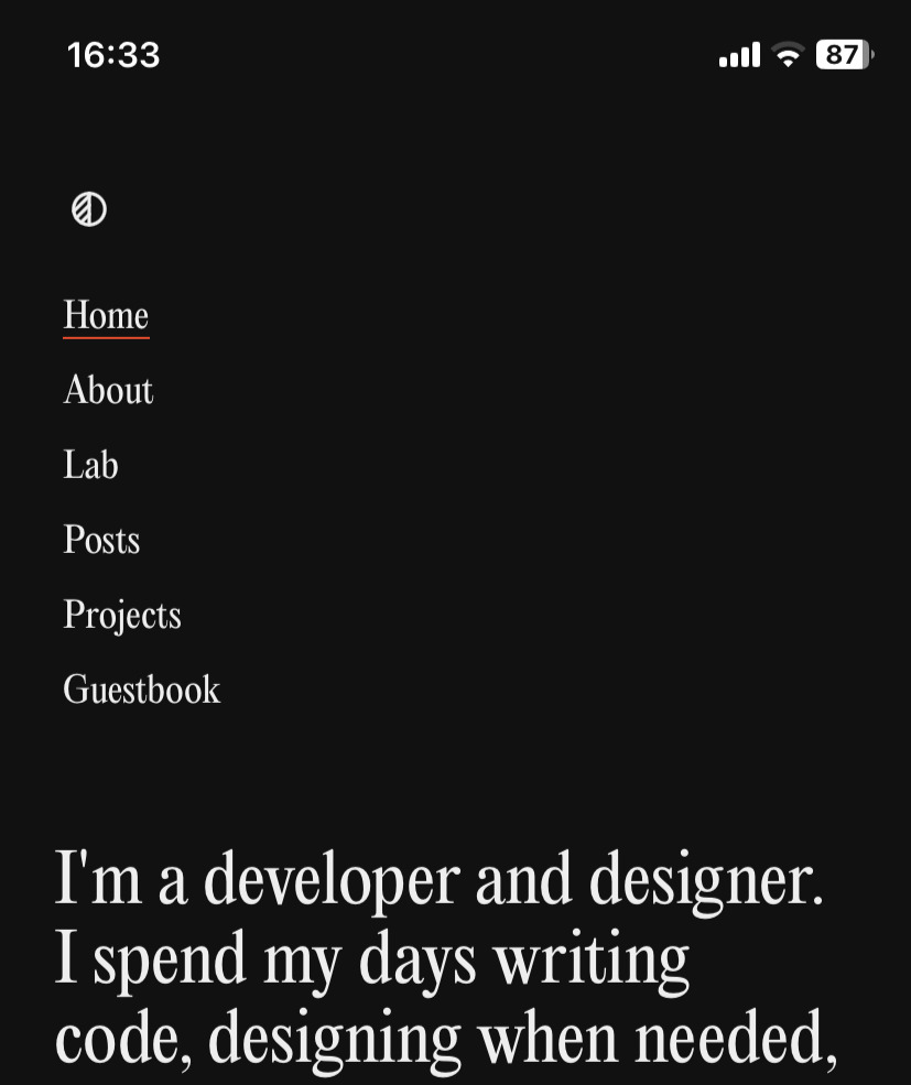 Dark mode page with matching dark status bar