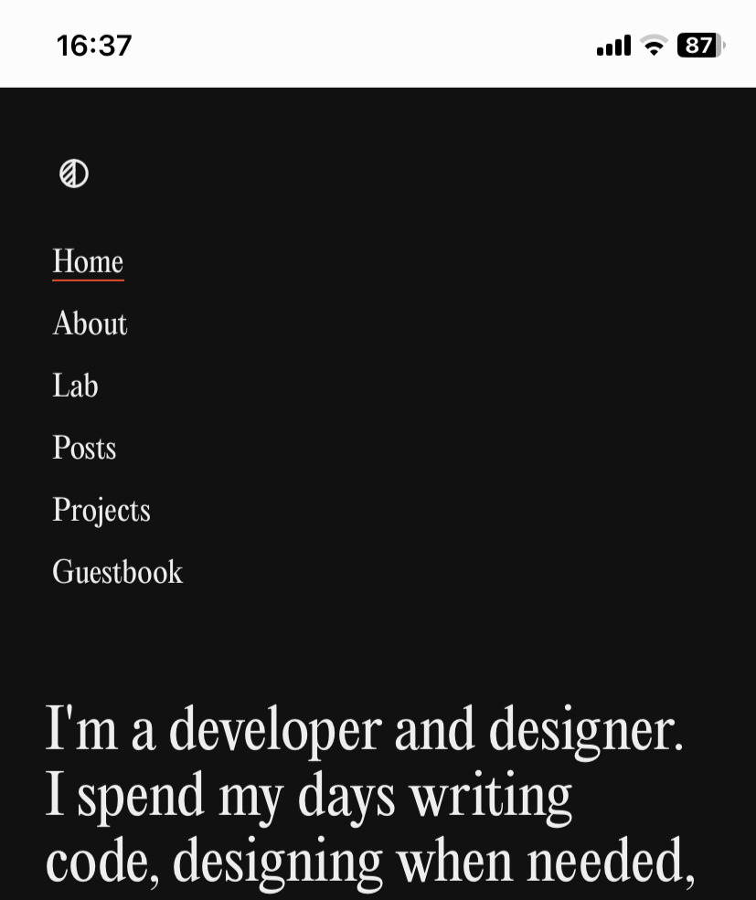 Dark mode page with light status bar
