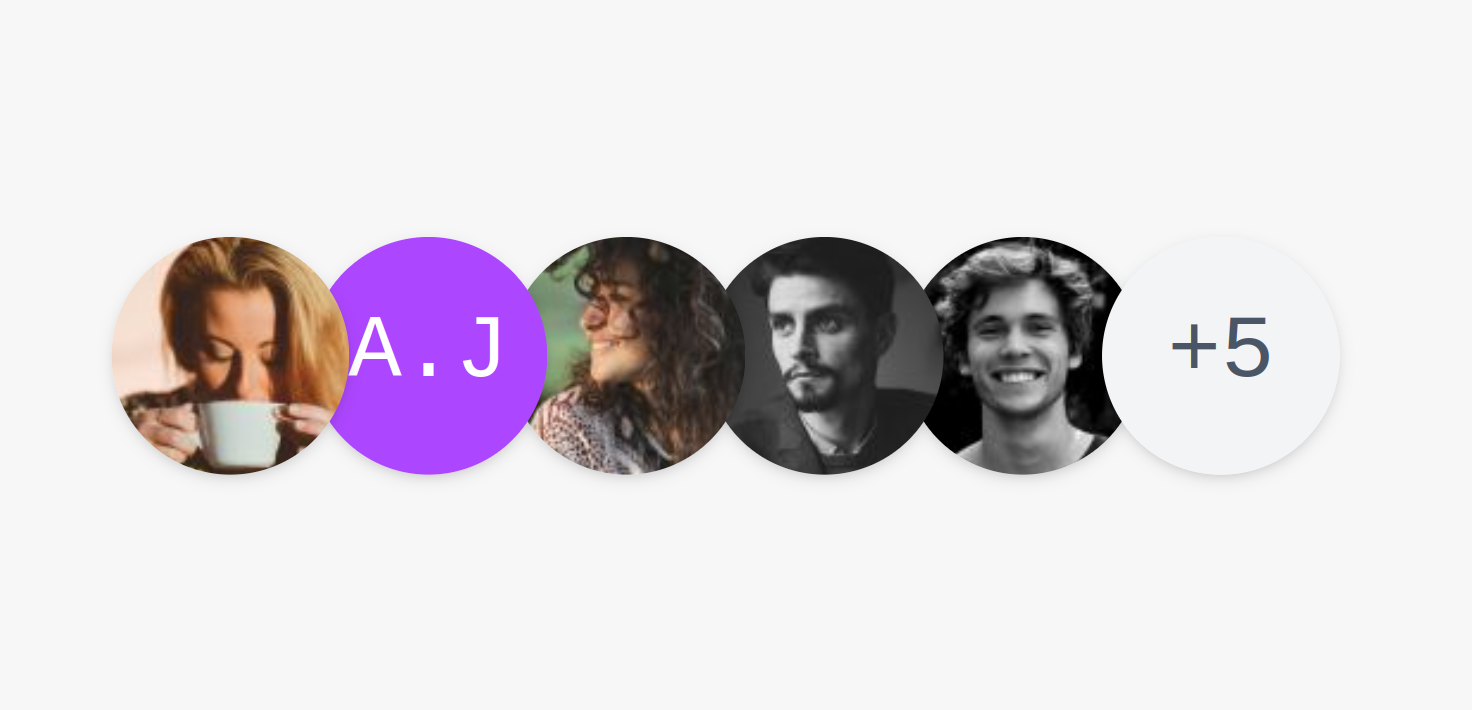 Preview of Stacked Avatars component showing overlapping profile images with add button.